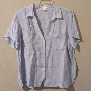 C&C California Size Large Light Blue Casual Button Down Shirt 100% Linen
